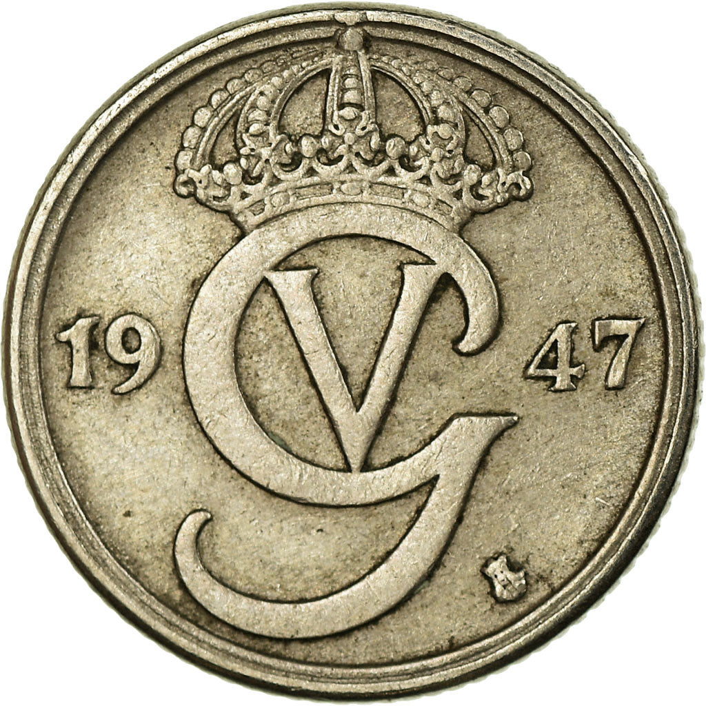 Moneta, Svezia, Gustaf V, 10 Öre, 1947, BB, Nichel-bronzo, KM:795