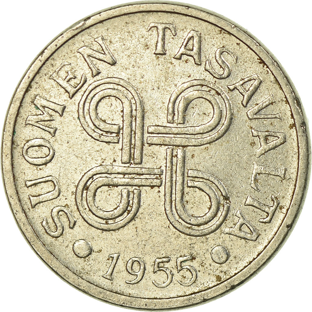 Moneta, Finlandia, 5 Markkaa, 1955, MB+, Ferro placcato nichel, KM:37a