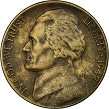 Moneda, Estados Unidos, Jefferson Nickel, 5 Cents, 1942, U.S. Mint