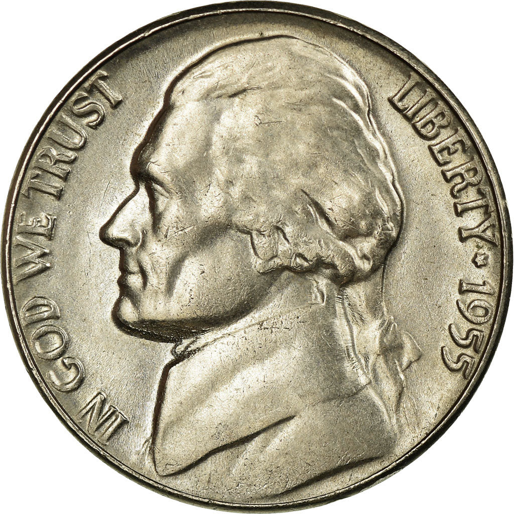 Monnaie, États-Unis, Jefferson Nickel, 5 Cents, 1955, U.S. Mint, Philadelphie