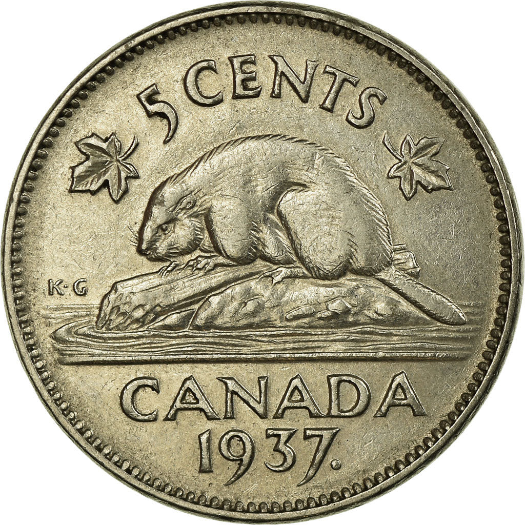 Moneta, Canada, George VI, 5 Cents, 1937, Royal Canadian Mint, Ottawa