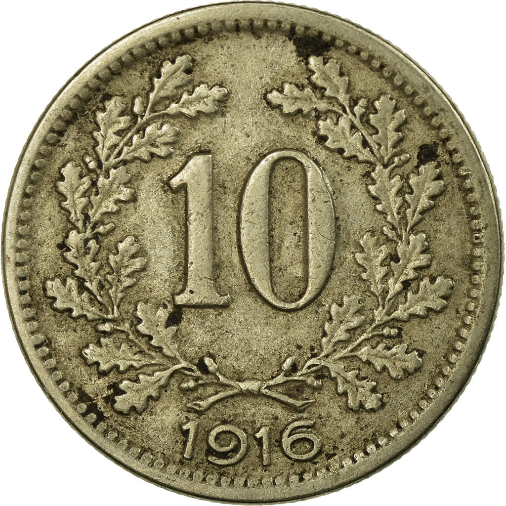 Moneda, Austria, Franz Joseph I, 10 Heller, 1916, BC+, Cobre - níquel - cinc