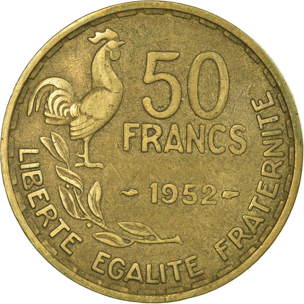 Moneta, Francia, Guiraud, 50 Francs, 1952, Paris, MB, Alluminio-bronzo