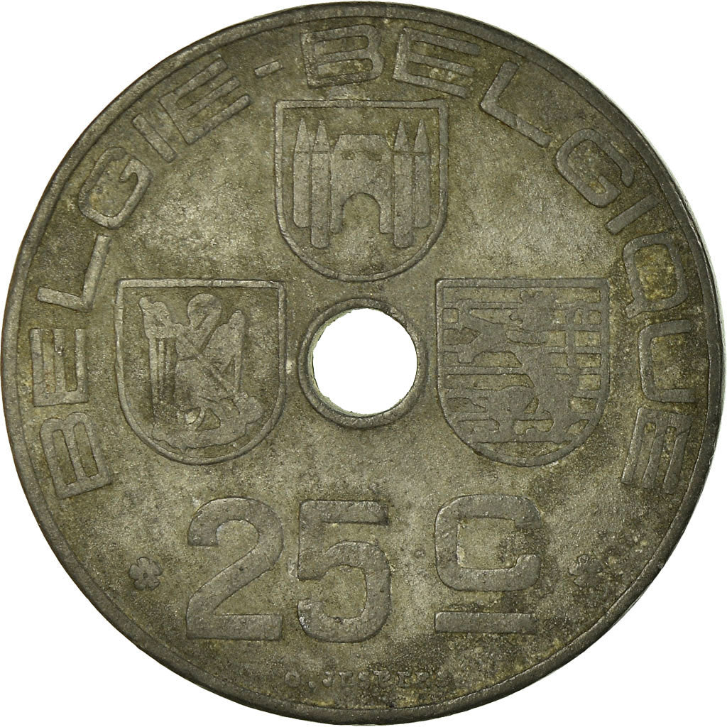 Moeda, Bélgica, 25 Centimes, 1945, VF(20-25), Zinco, KM:132