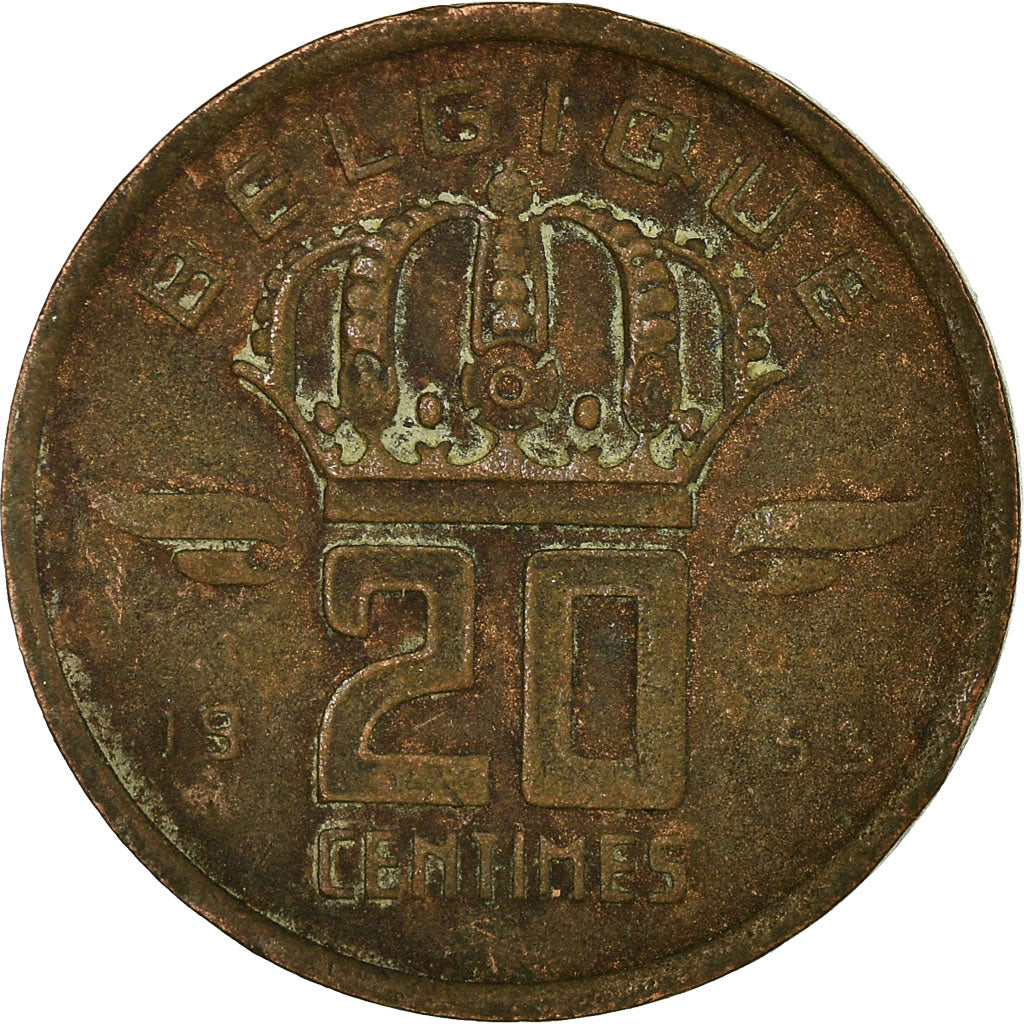 Moneta, Belgia, 20 Centimes, 1953, VF(20-25), Bronze, KM:146