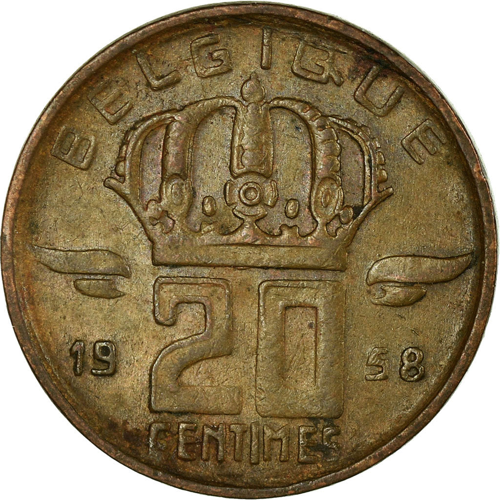 Coin, Belgium, 20 Centimes, 1958, VF(30-35), Bronze, KM:146