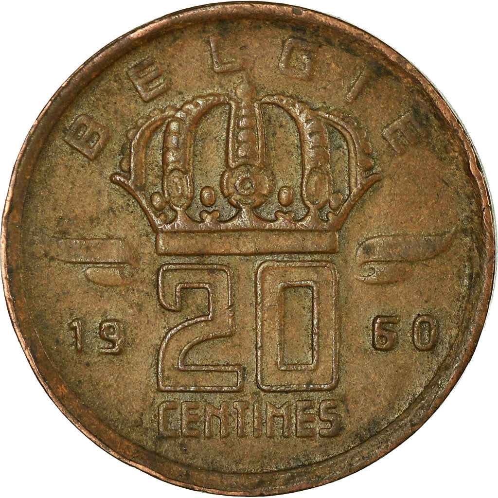 Moeda, Bélgica, 20 Centimes, 1960, VF(30-35), Bronze, KM:147.1