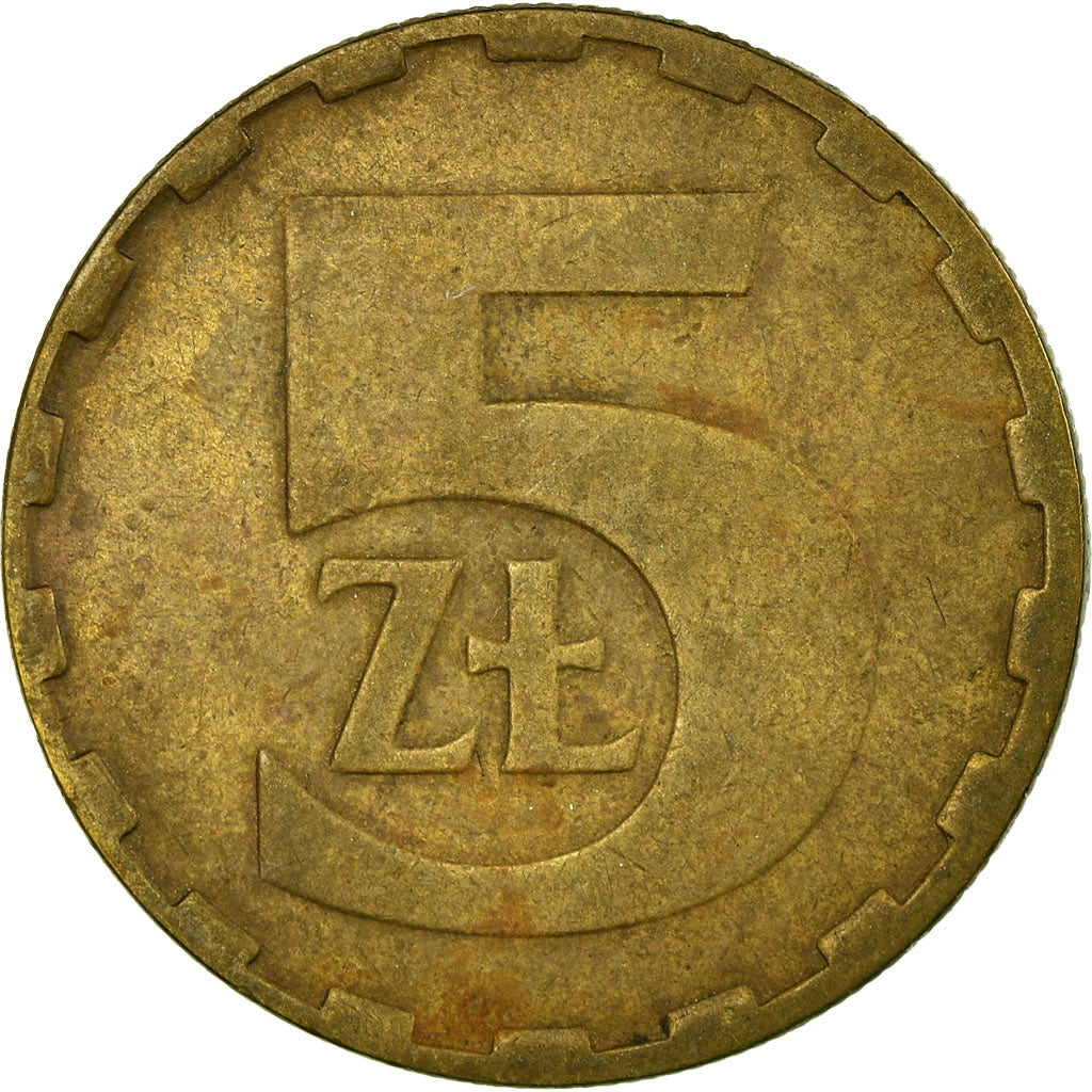Coin, Poland, 5 Zlotych, 1984, Warsaw, VF(30-35), Brass, KM:81.1