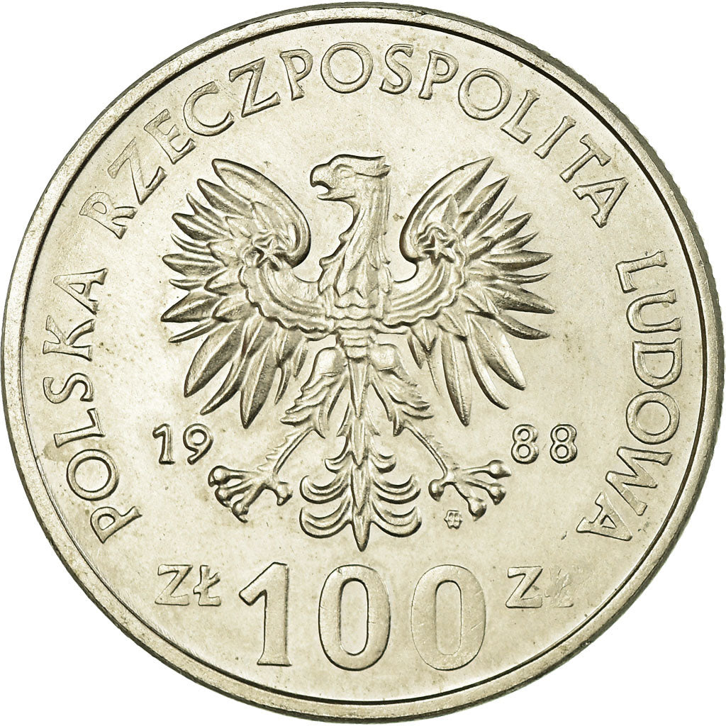 Coin, Poland, 100 Zlotych, 1988, Warsaw, EF(40-45), Copper-nickel, KM:183