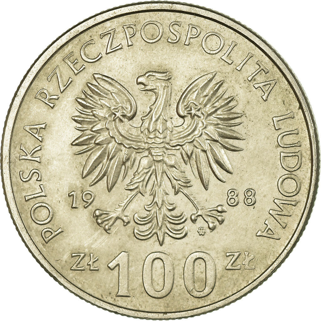 Moeda, Polónia, 100 Zlotych, 1988, Warsaw, EF(40-45), Cobre-níquel, KM:183