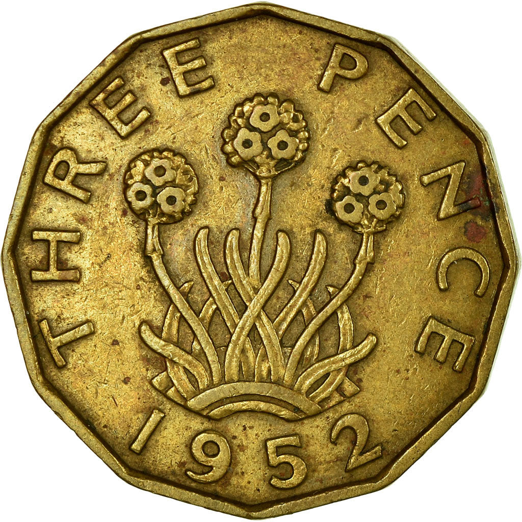 Monnaie, Grande-Bretagne, George VI, 3 Pence, 1952, TB+, Nickel-brass, KM:873