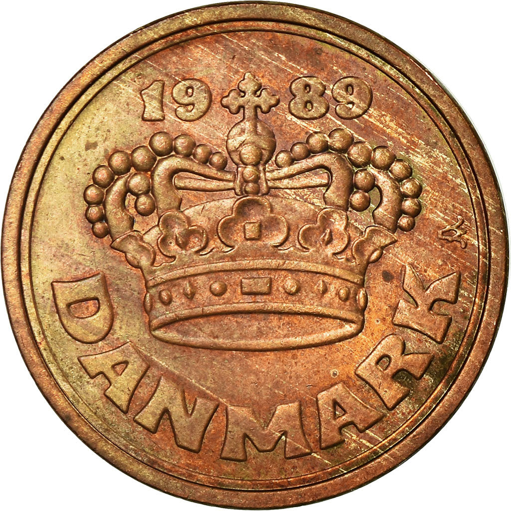 Munten, Denemarken, Margrethe II, 50 Öre, 1989, Copenhagen, FR+, Bronze