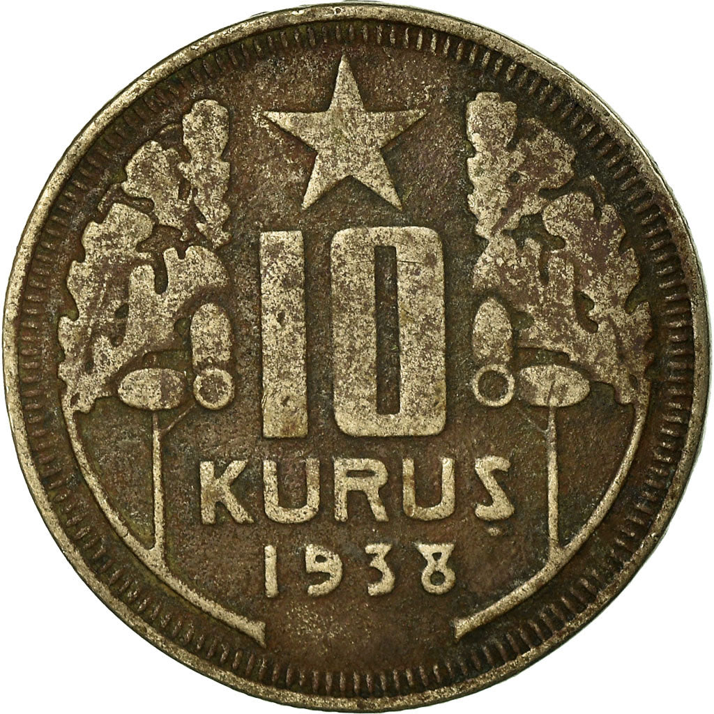 Moneta, Turchia, 10 Kurus, 1938, MB+, Rame-nichel, KM:863