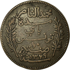 Coin, Tunisia, Muhammad al-Nasir Bey, 10 Centimes, 1911, Paris, VF(30-35)