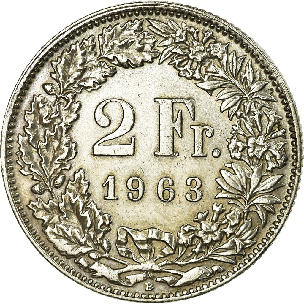 Coin, Switzerland, 2 Francs, 1963, Bern, EF(40-45), Silver, KM:21
