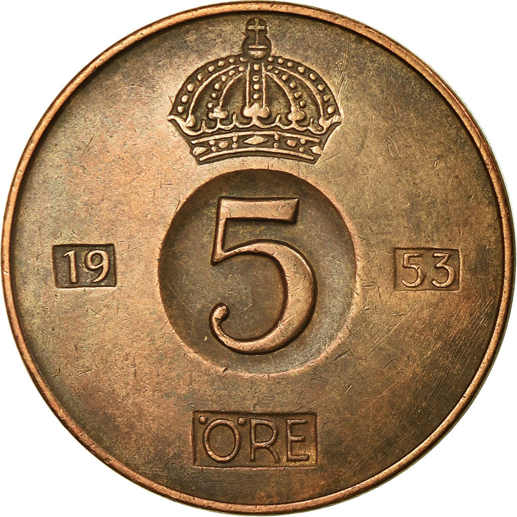 Coin, Sweden, Gustaf VI, 5 Öre, 1953, VF(30-35), Bronze, KM:822