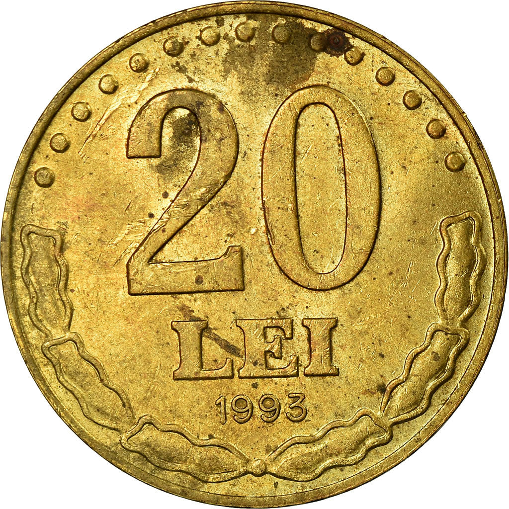 Coin, Romania, 20 Lei, 1993, VF(30-35), Brass Clad Steel, KM:109