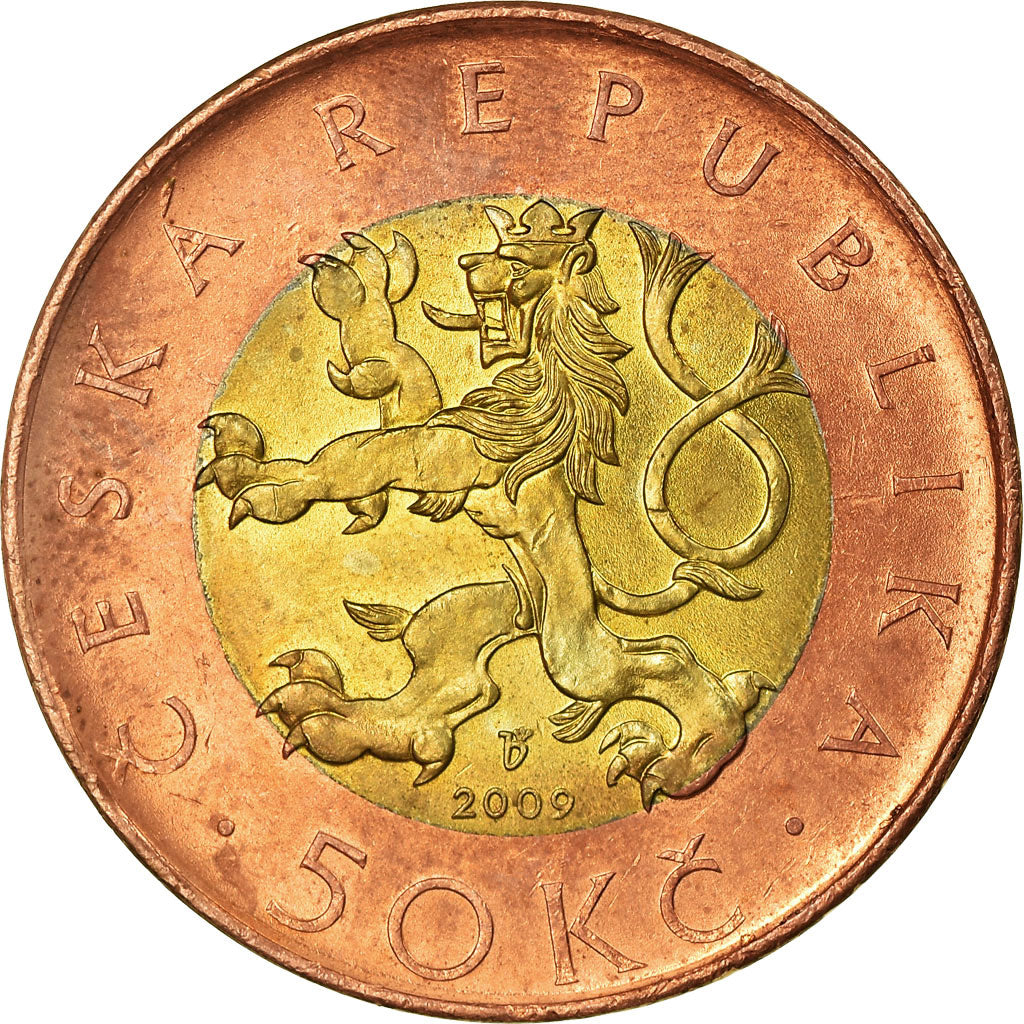 Coin, Czech Republic, 50 Korun, 2009, EF(40-45), Bi-Metallic, KM:1