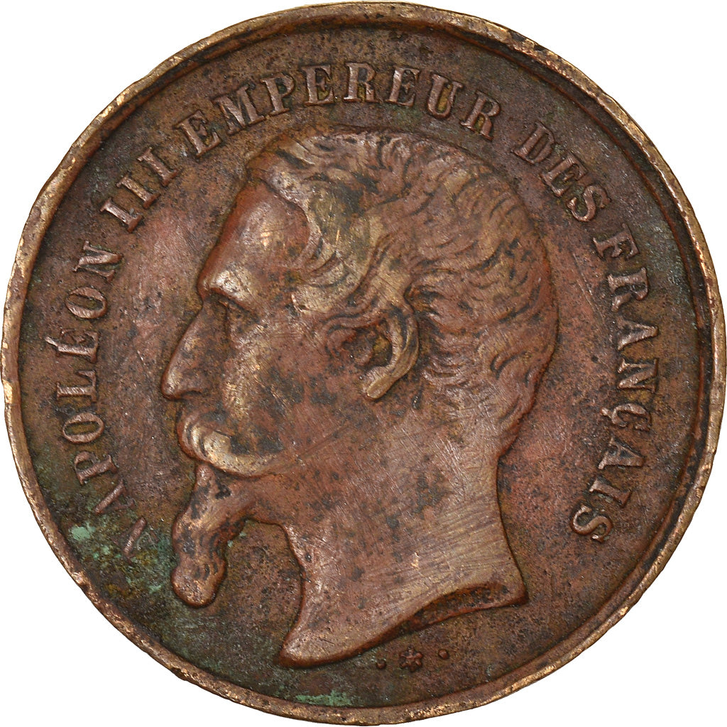 Francia, medalla, Napoléon III, Festival de Charleville, 1864, BC+, Cobre