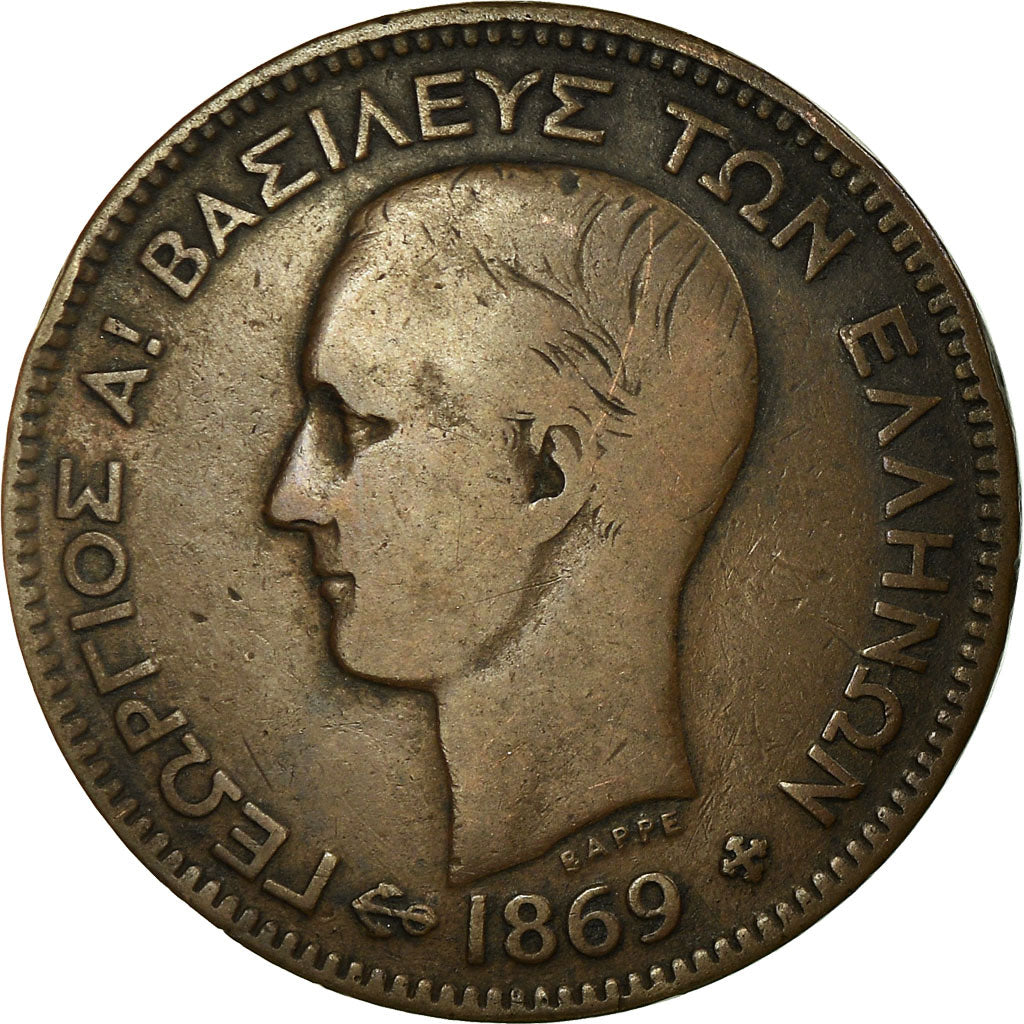 Moneda, Grecia, George I, 5 Lepta, 1869, Strassburg, BC+, Cobre, KM:42