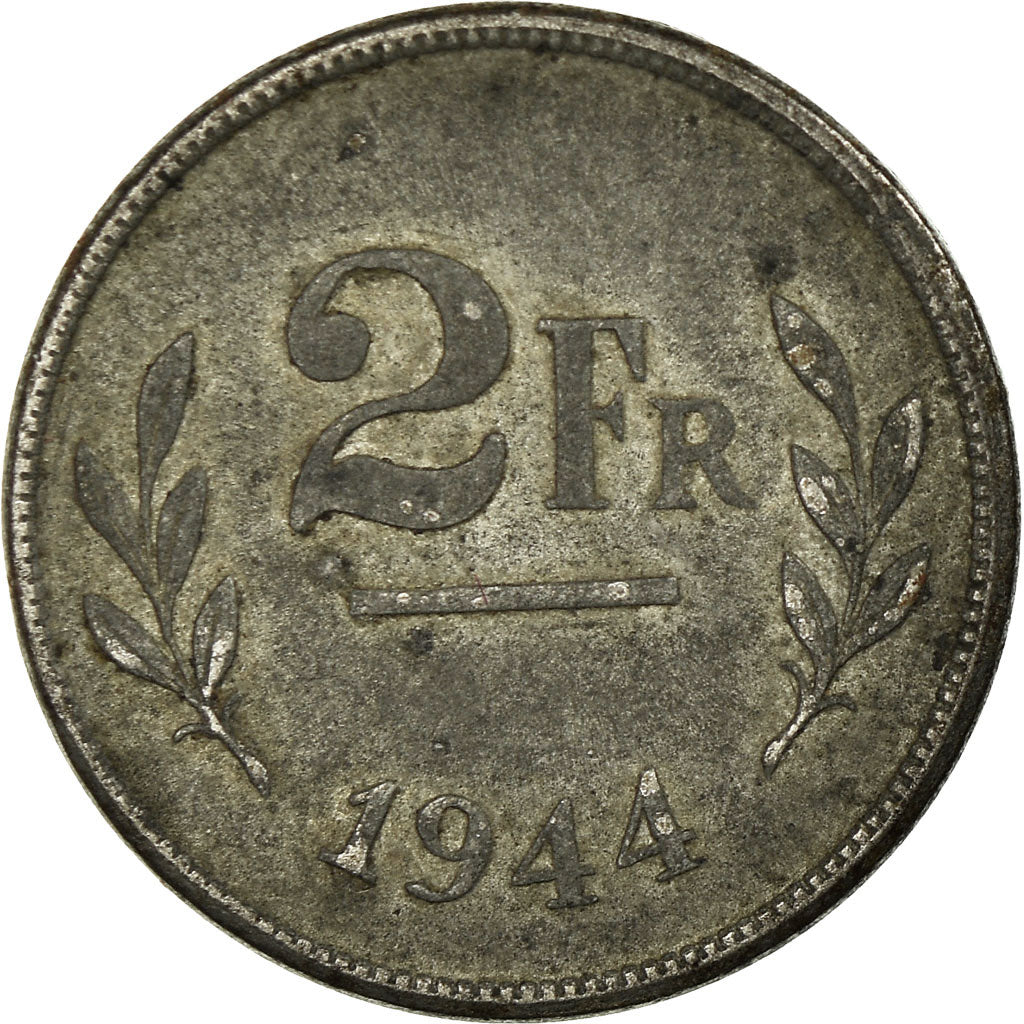 Munten, België, 2 Francs, 2 Frank, 1944, FR+, Zinc Coated Steel, KM:133