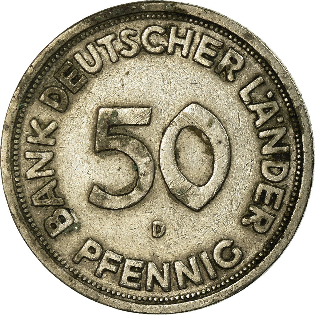 Munten, Federale Duitse Republiek, 50 Pfennig, 1949, Munich, FR+, Copper-nickel