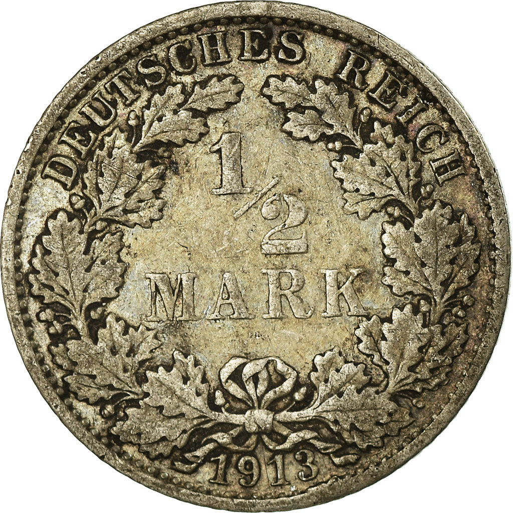 Coin, GERMANY - EMPIRE, 1/2 Mark, 1913, Berlin, VF(30-35), Silver, KM:17