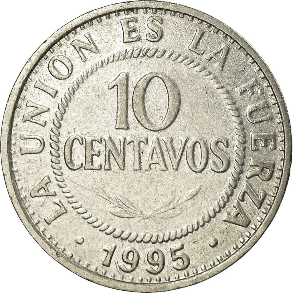 Coin, Bolivia, 10 Centavos, 1995, EF(40-45), Stainless Steel, KM:202