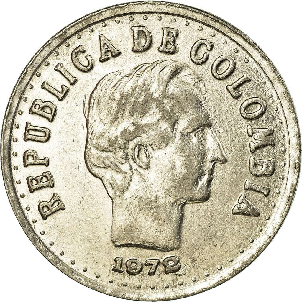 Moneta, Colombia, 20 Centavos, 1972, BB, Acciaio ricoperto in nichel, KM:246.1