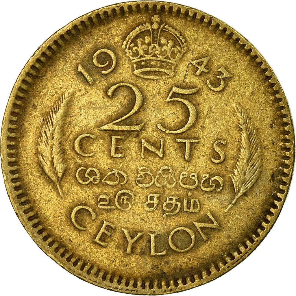 Münze, Ceylon, George VI, 25 Cents, 1943, SS, Nickel-brass, KM:115