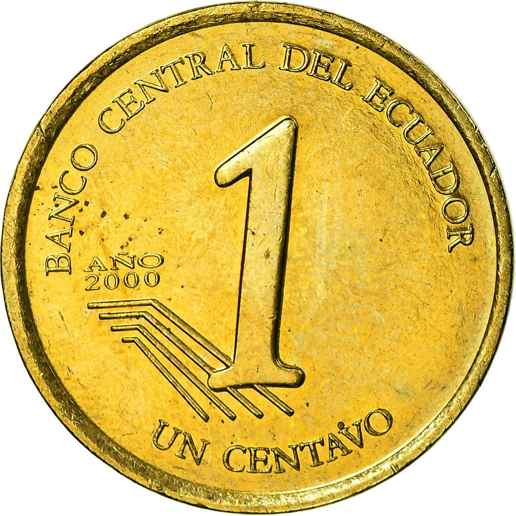 Moeda, Equador, Centavo, Un, 2000, EF(40-45), Latão, KM:104