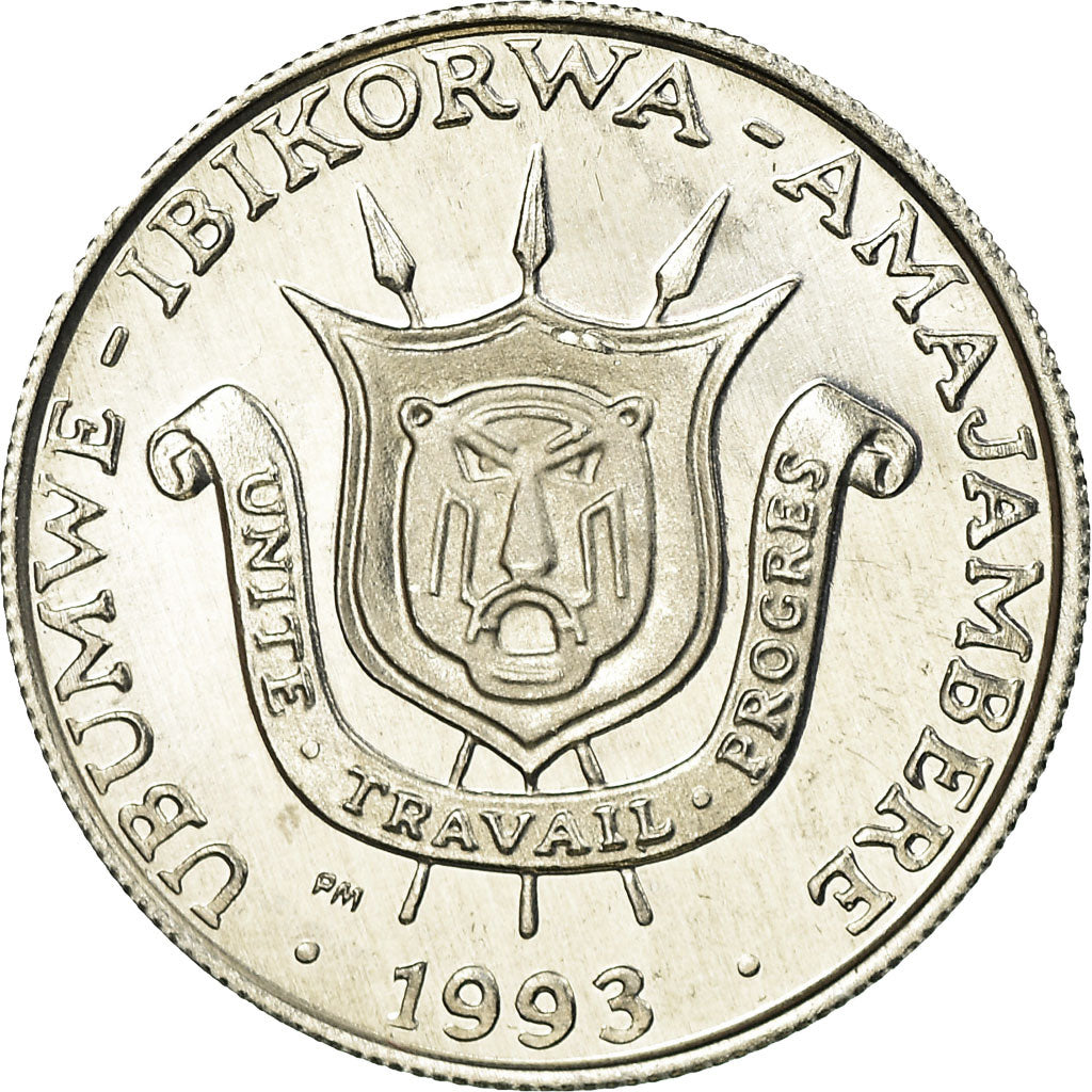 Coin, Burundi, Franc, 1993, EF(40-45), Aluminum, KM:19