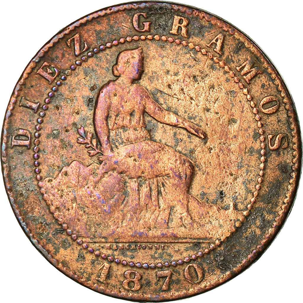 Coin, Spain, Provisional Government, 10 Centimos, 1870, Madrid, VF(20-25)