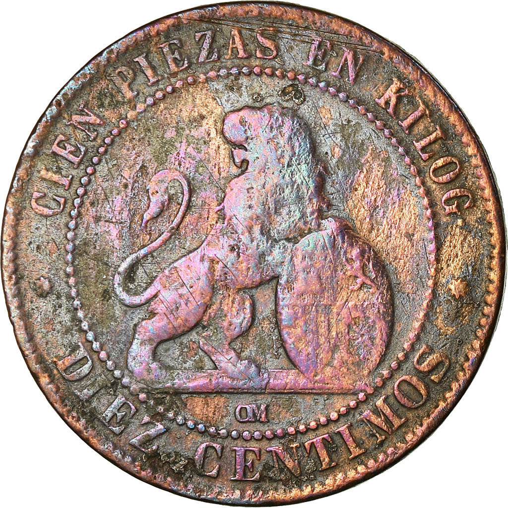 Coin, Spain, Provisional Government, 10 Centimos, 1870, Madrid, VF(20-25)