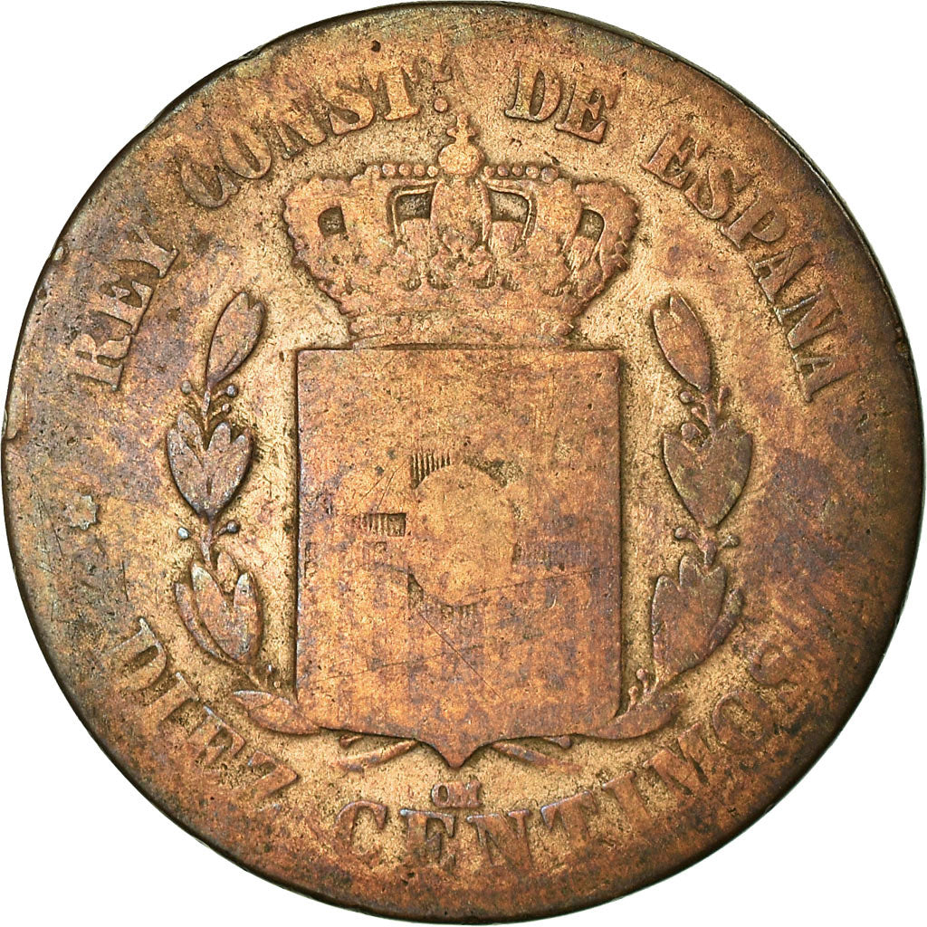 Münze, Spanien, Alfonso XII, 10 Centimos, Madrid, S+, Bronze, KM:675