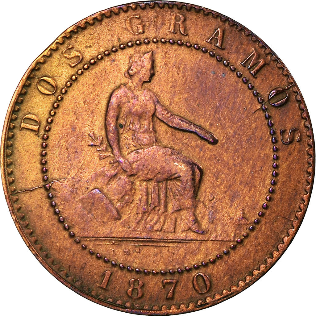 Coin, Spain, Provisional Government, 2 Centimos, 1870, Madrid, EF(40-45)