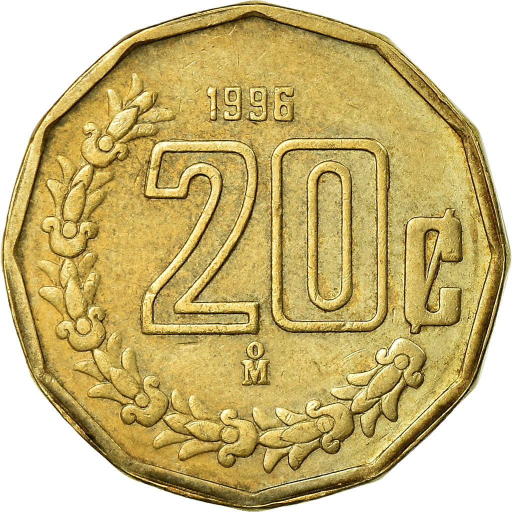 Moneda, México, 20 Centavos, 1996, Mexico City, MBC, Aluminio - bronce, KM:548