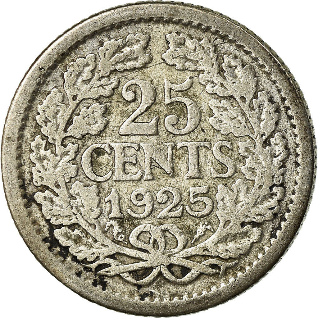 Coin, Netherlands, Wilhelmina I, 25 Cents, 1925, EF(40-45), Silver, KM:146