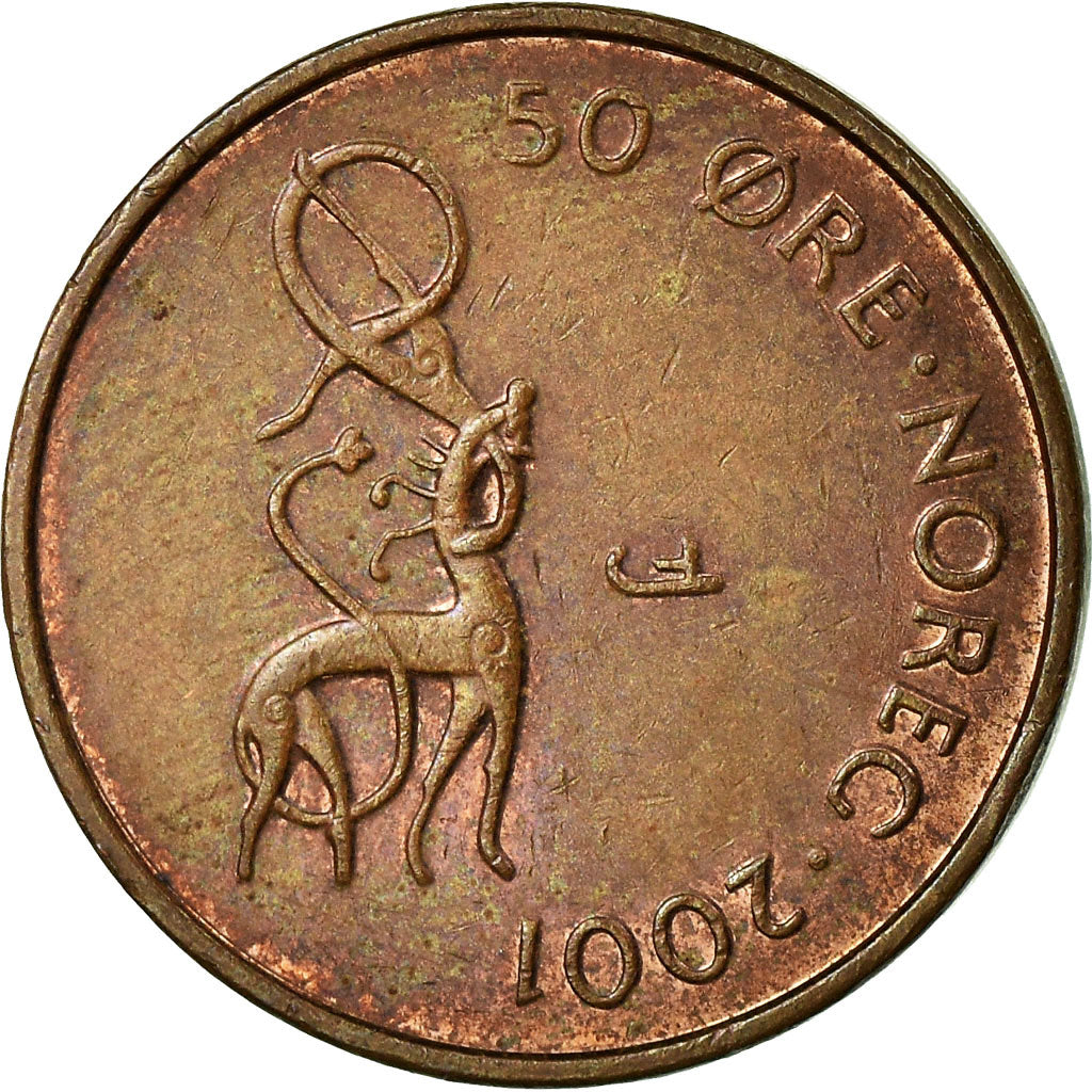 Coin, Norway, Harald V, 50 Öre, 2001, VF(30-35), Bronze, KM:460