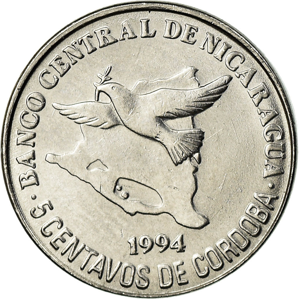 Coin, Nicaragua, 5 Centavos, 1994, EF(40-45), Chromium Plated Steel, KM:80