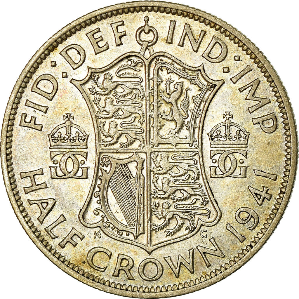 Moneda, Gran Bretaña, George VI, 1/2 Crown, 1941, MBC, Plata, KM:856