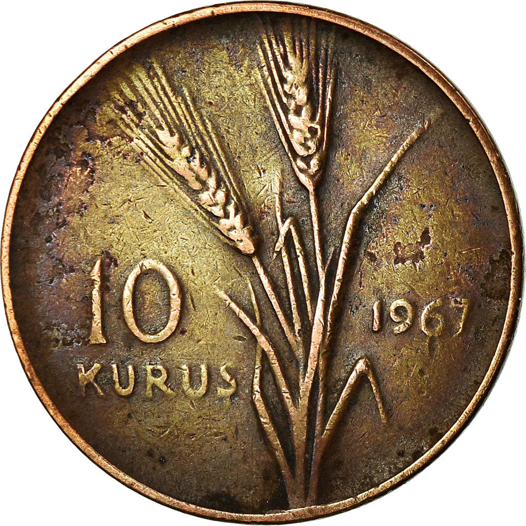Coin, Turkey, 10 Kurus, 1967, EF(40-45), Bronze, KM:891.1