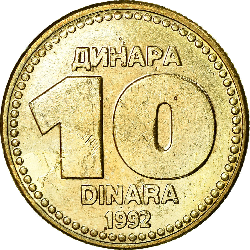 Coin, Yugoslavia, 10 Dinara, 1992, EF(40-45), Copper-Nickel-Zinc, KM:152