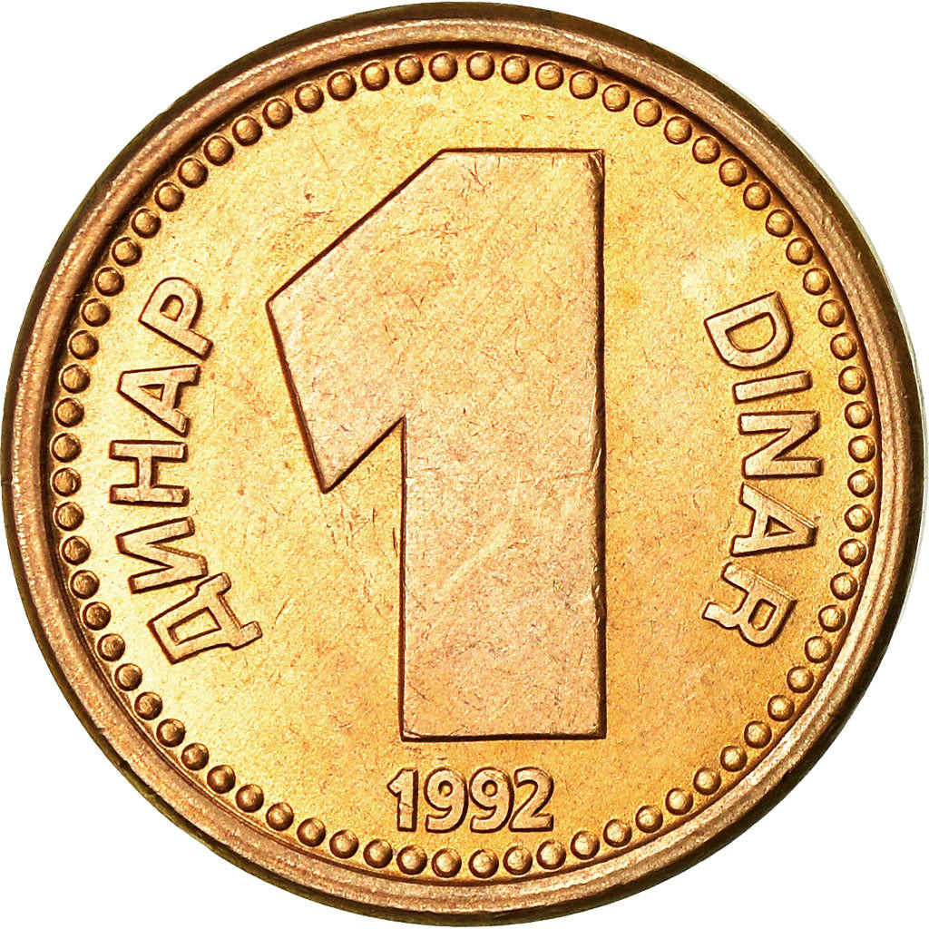 Coin, Yugoslavia, Dinar, 1992, EF(40-45), Brass, KM:149