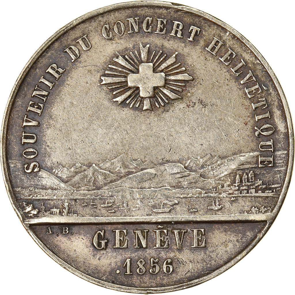 Suiza, medalla, Souvenir du Concert Helvétique, Genève, 1856, MBC+, Plata