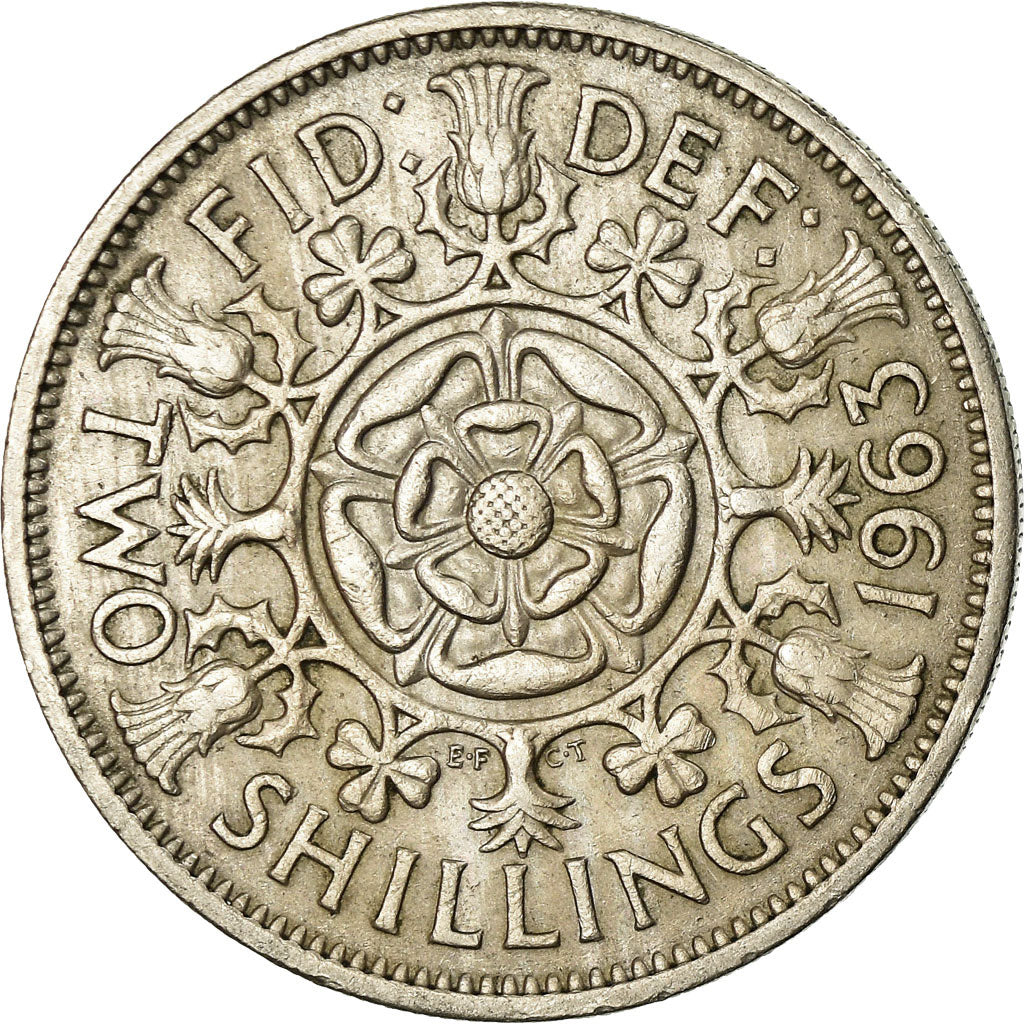 Coin, Great Britain, Elizabeth II, Florin, Two Shillings, 1963, EF(40-45)