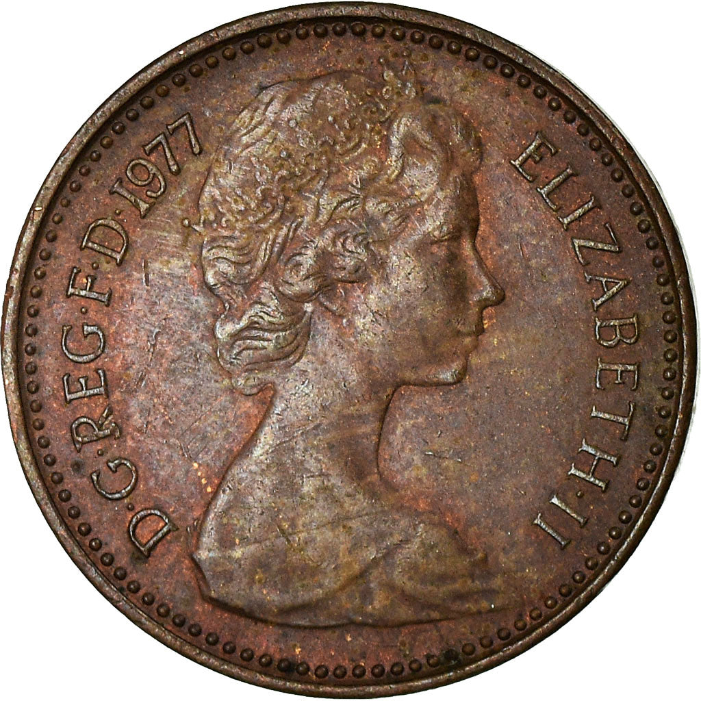 Moneda, Gran Bretaña, Elizabeth II, 1/2 New Penny, 1977, BC+, Bronce, KM:914