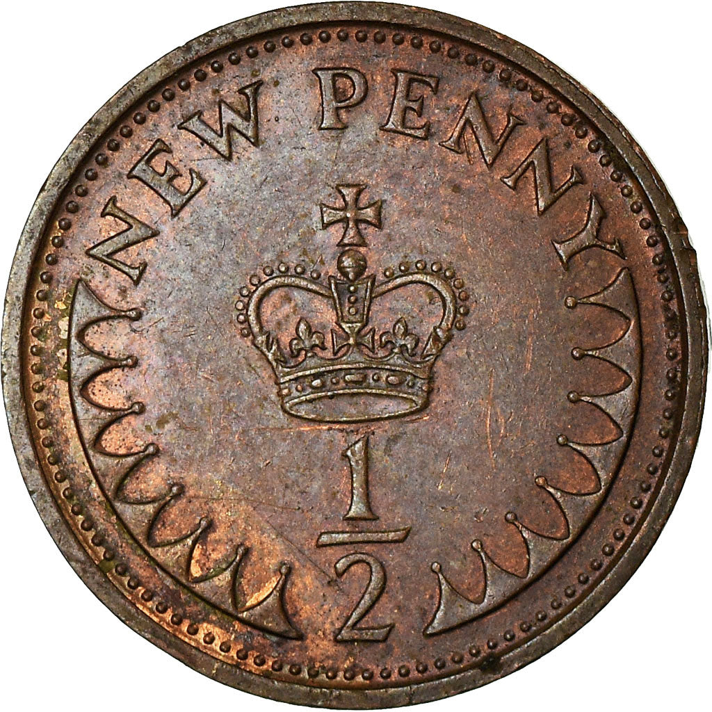 Moneda, Gran Bretaña, Elizabeth II, 1/2 New Penny, 1977, BC+, Bronce, KM:914