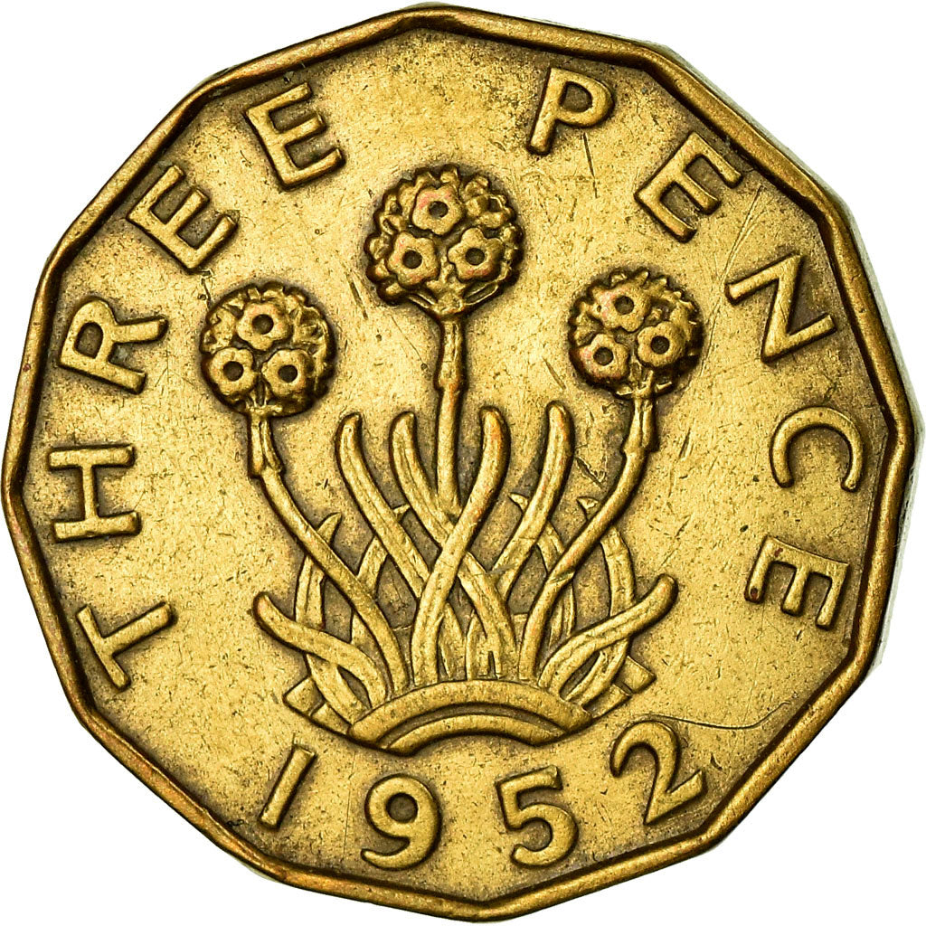 Coin, Great Britain, George VI, 3 Pence, 1952, EF(40-45), Nickel-brass, KM:873