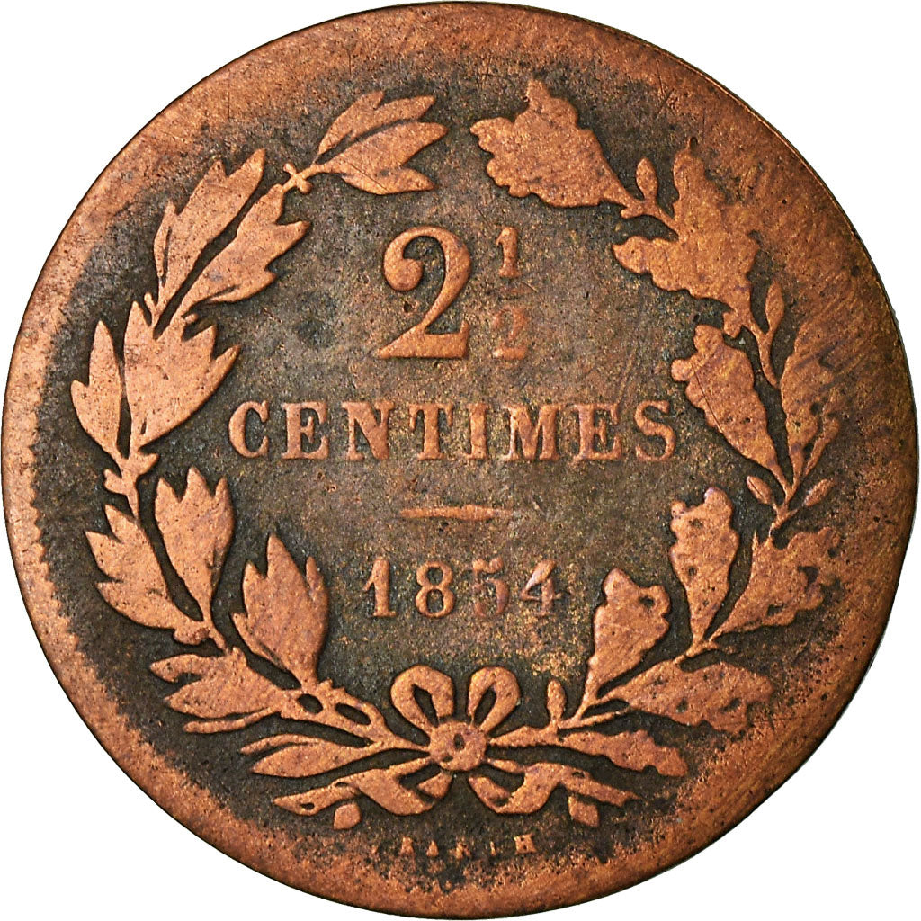 Coin, Luxembourg, William III, 2-1/2 Centimes, 1854, Utrecht, VF(30-35), Bronze